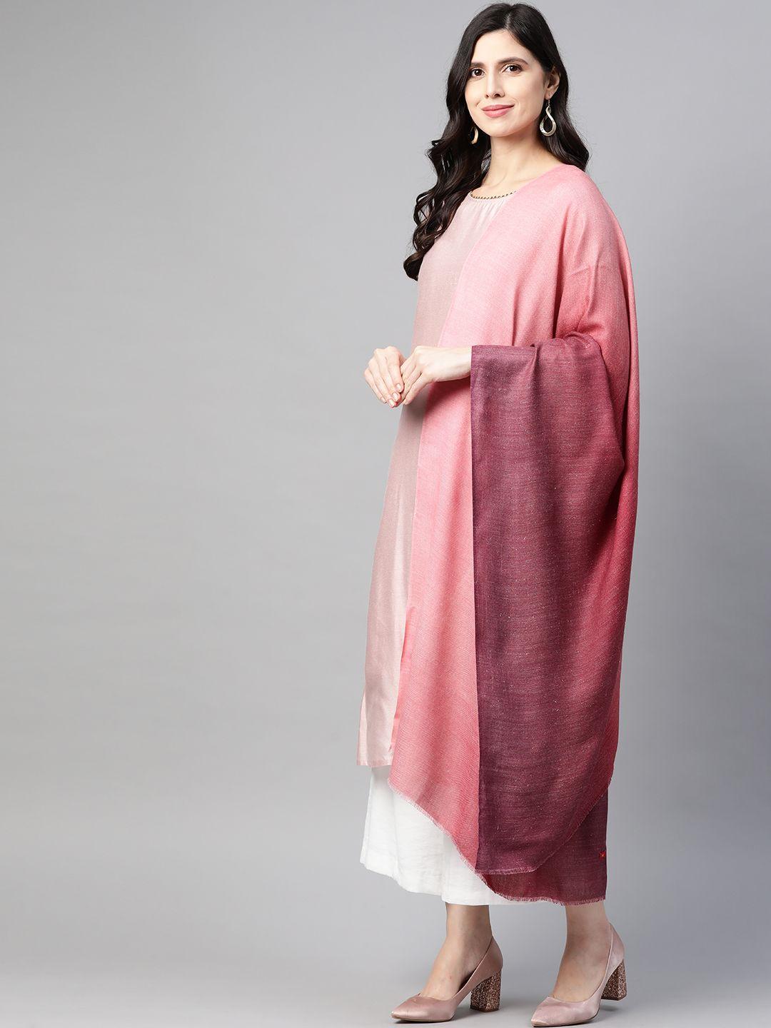 w women maroon & pink ombre print shawl