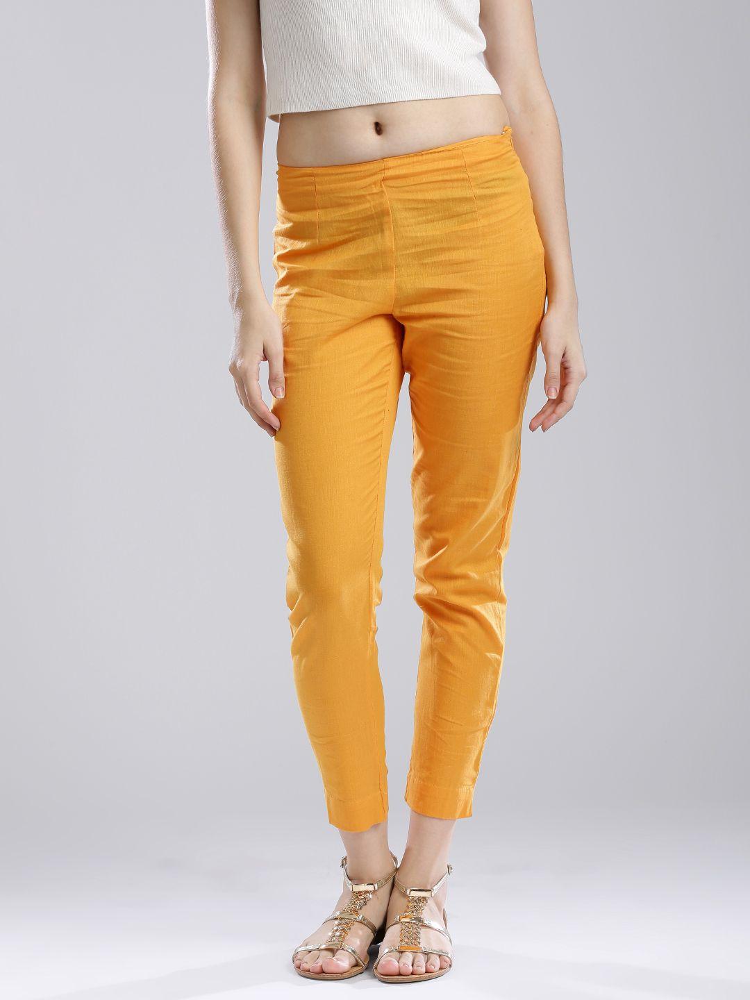 w women orange cropped casual trousers