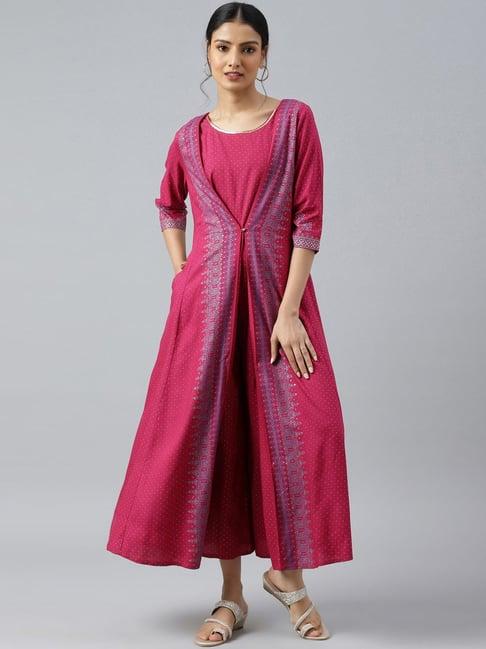 w women pink festive geometric print rayon jumpsuit