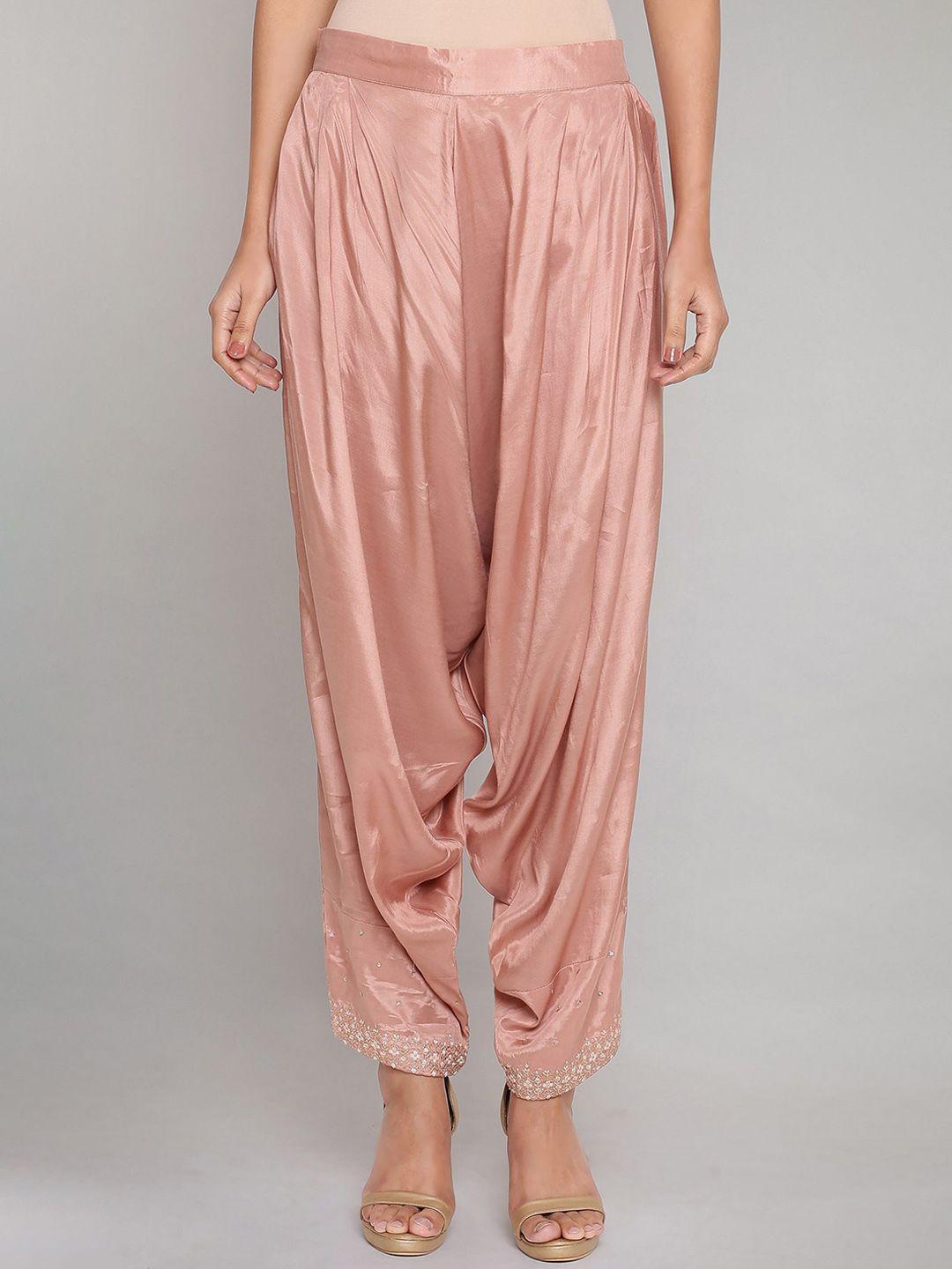 w women pink loose fit pleated dhoti pants
