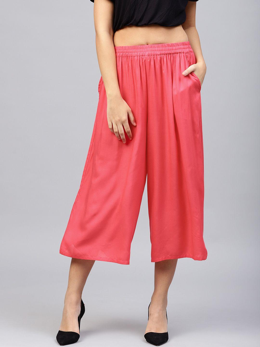 w women pink regular fit solid culottes