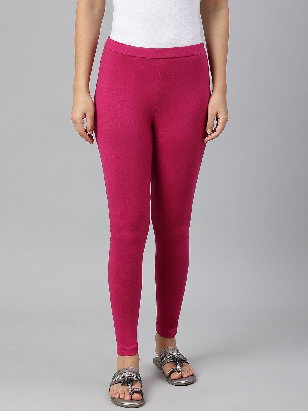 w women pink solid ankle-length leggings