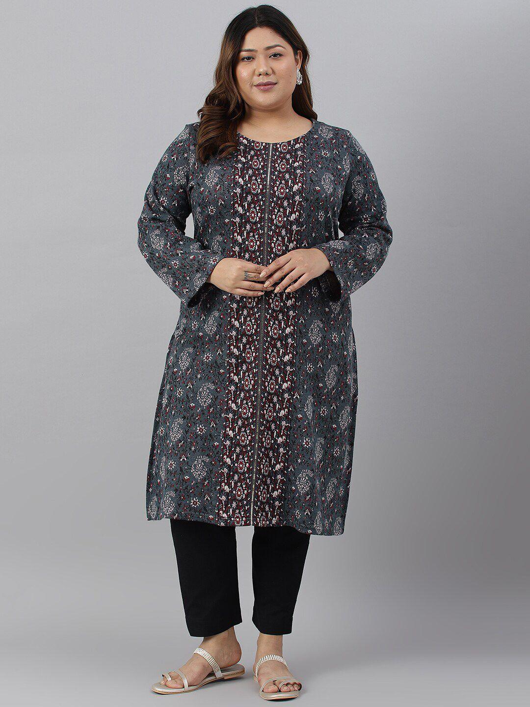 w women plus size ethnic motifs printed flared sleeves kurta