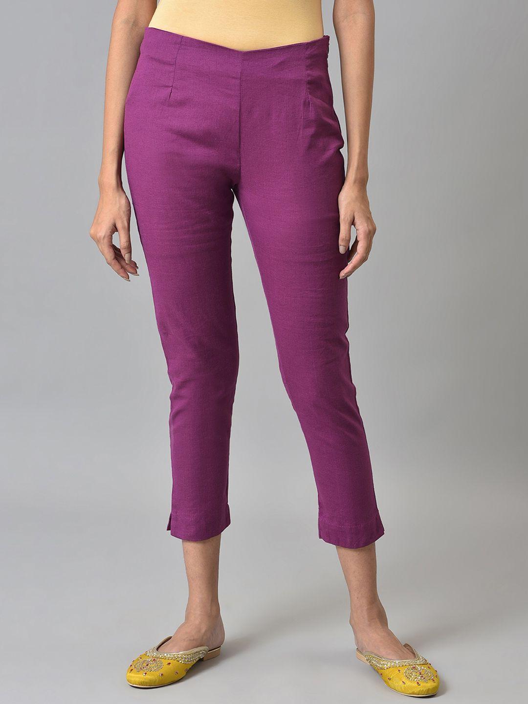 w women purple slim fit trousers
