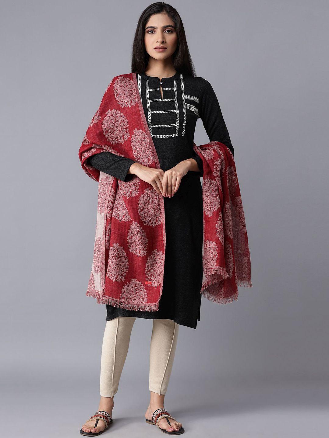 w women red & beige ethnic motif printed shawl