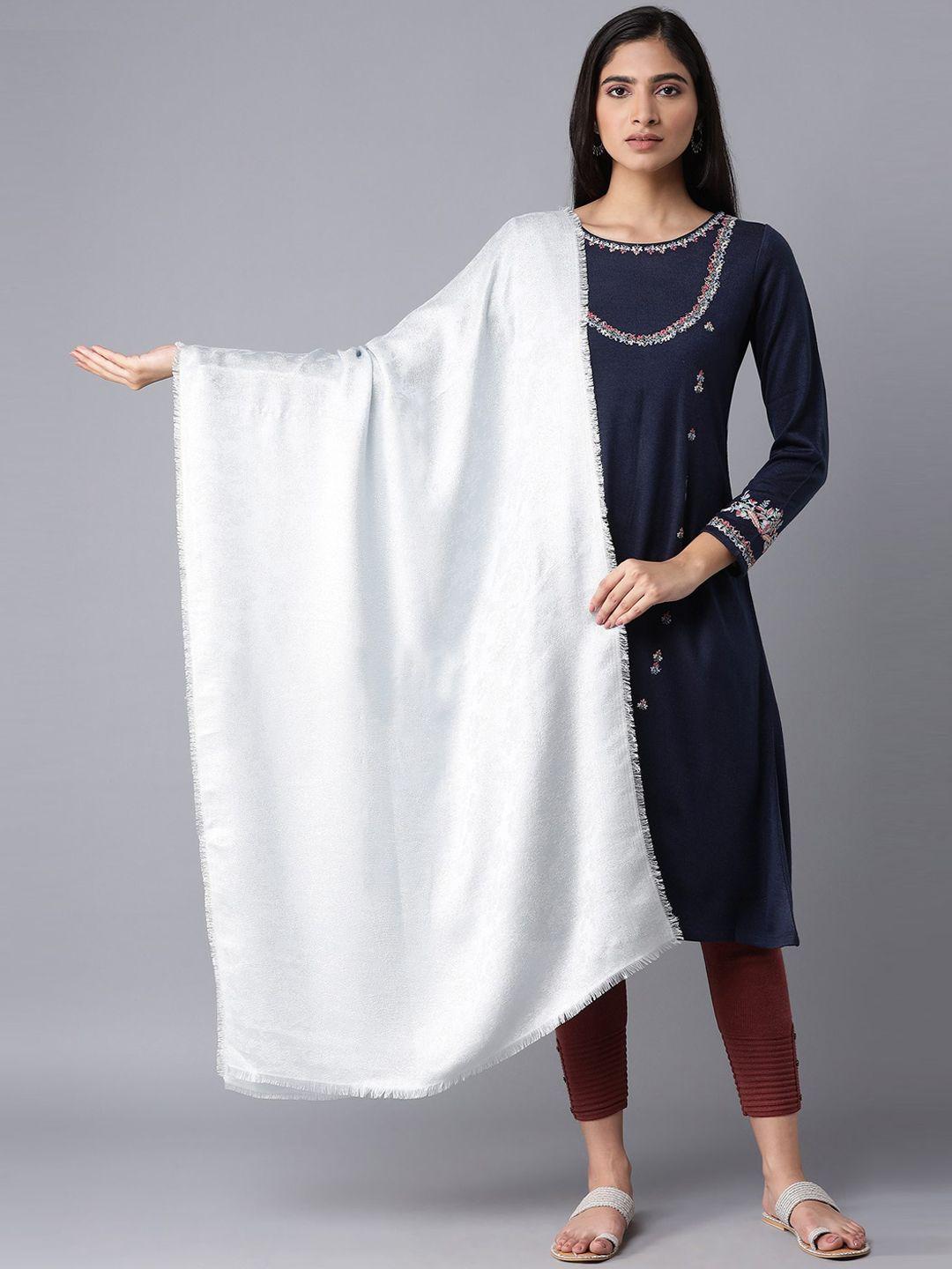 w women silver-coloured woven-design shawl