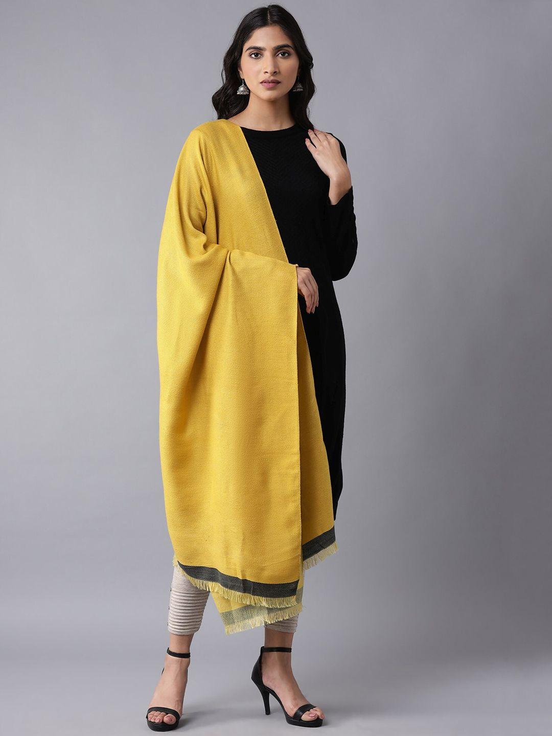 w women yellow solid knitted shawl