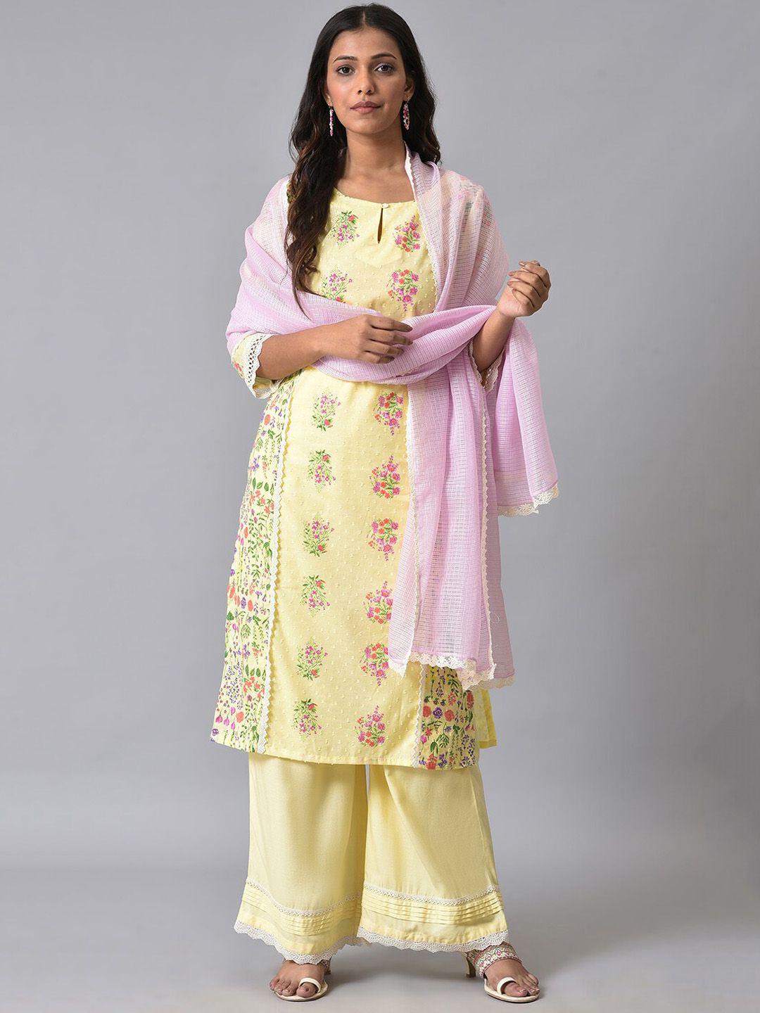 w  floral printed pure cotton kurta with trousers & dupatta