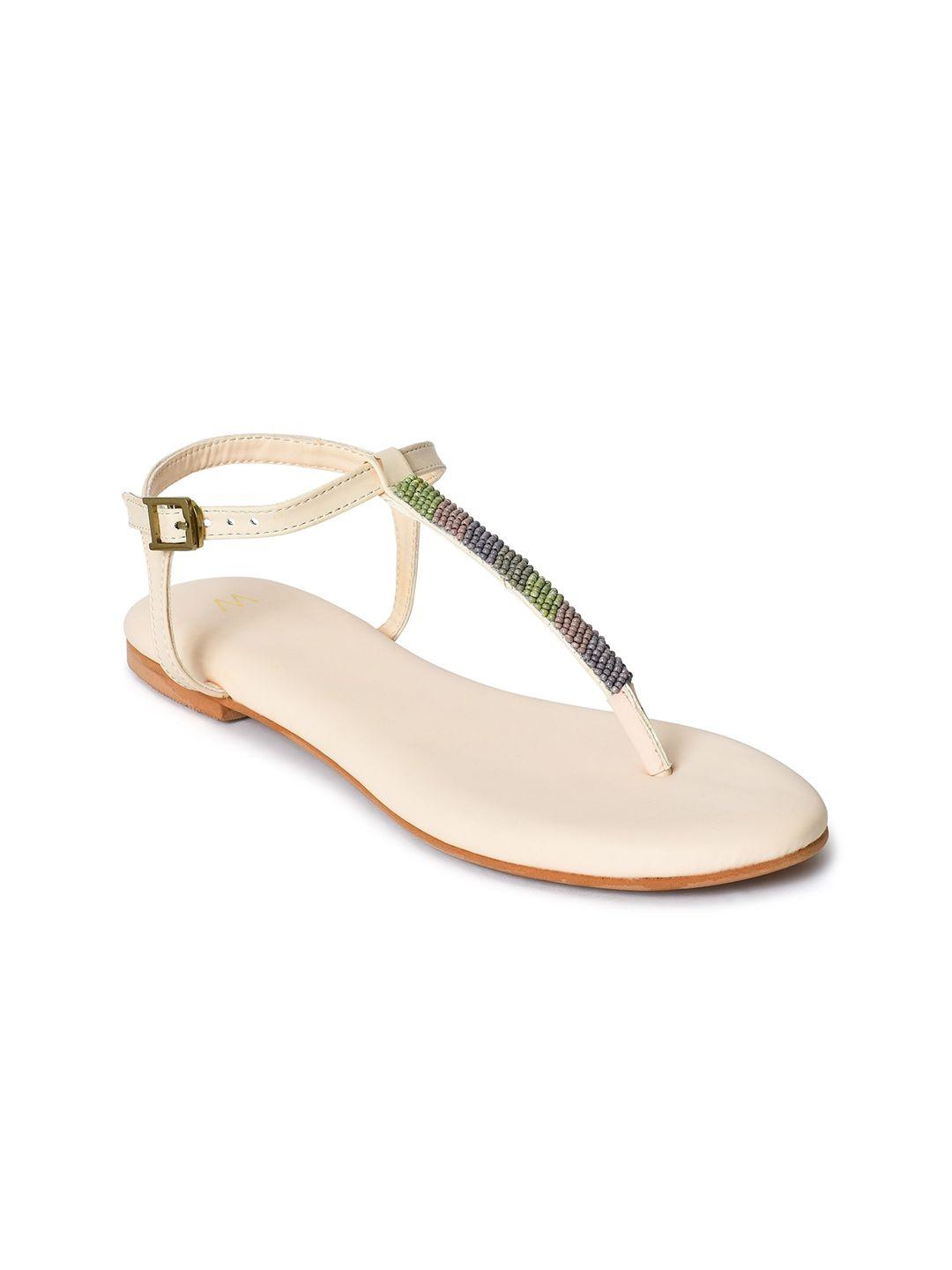 w beads embellished t-strap flats