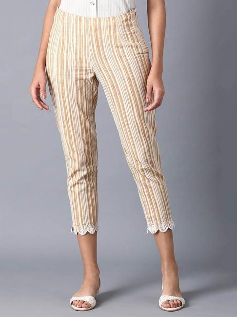 w beige & brown striped pants