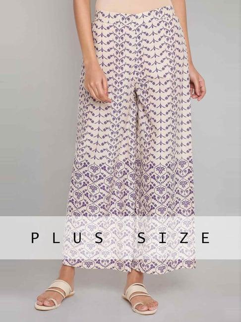 w beige cotton printed palazzos