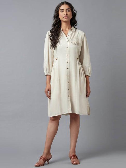 w beige embroidered a-line dress