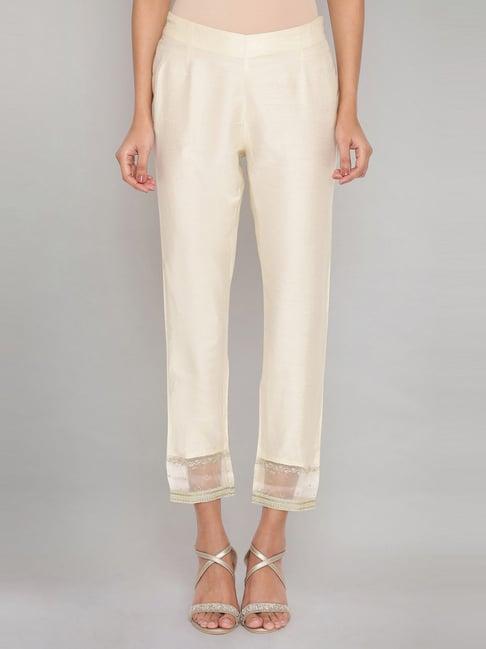 w beige embroidered pants