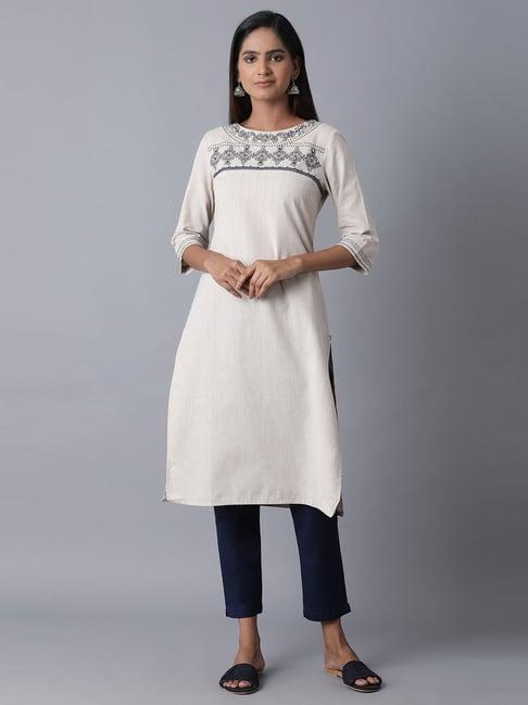 w beige embroidered straight kurta