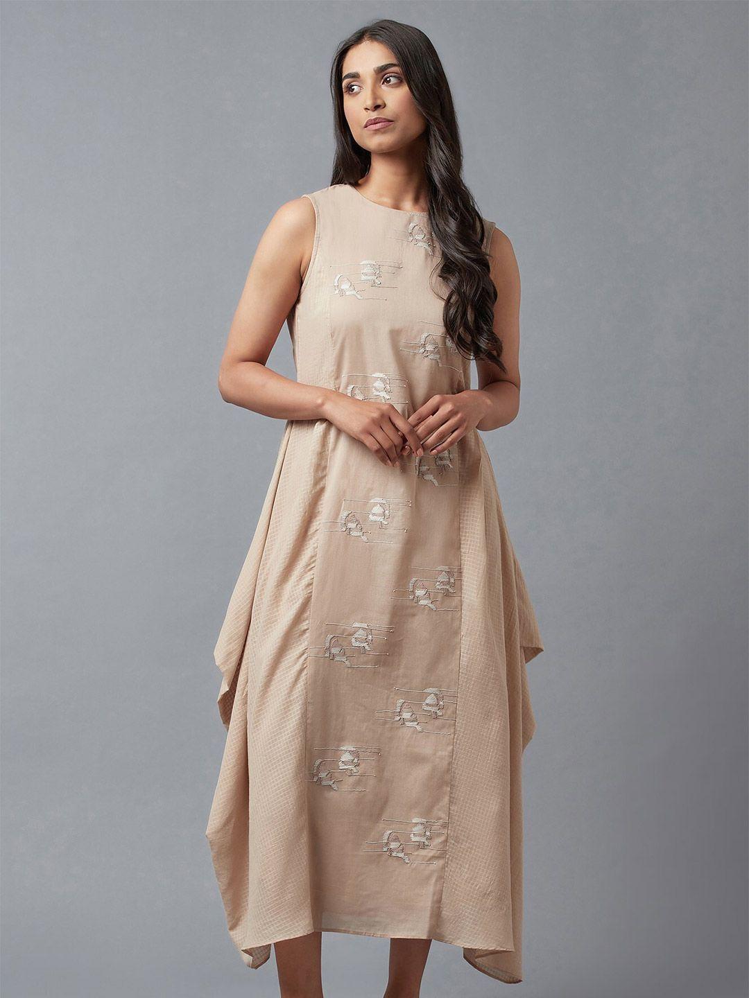 w beige ethnic motifs a-line midi dress