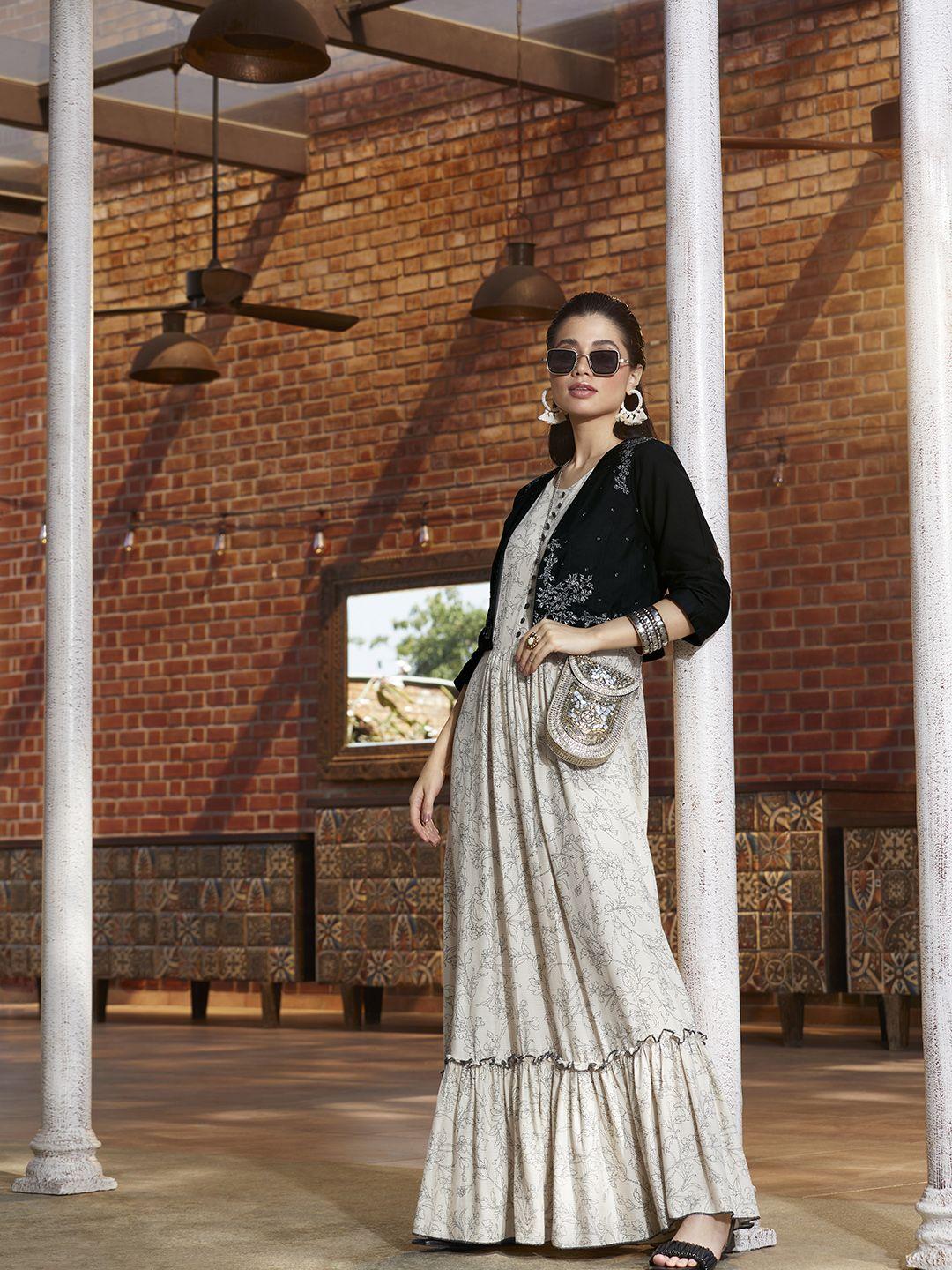 w beige ethnic motifs ethnic maxi dress