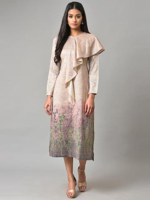 w beige floral print assymetric dress