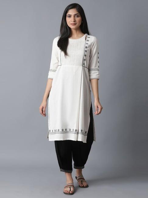 w beige printed a line kurta