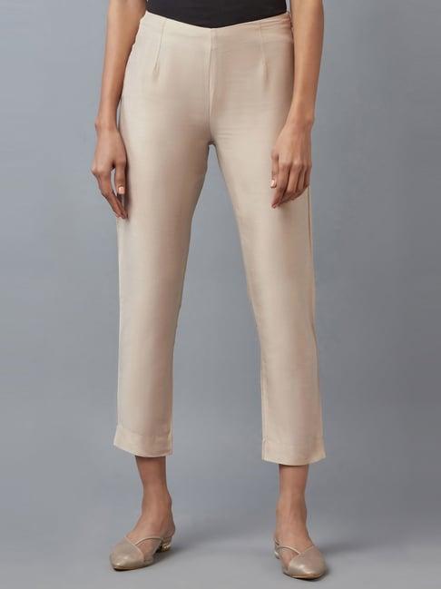 w beige regular fit pants