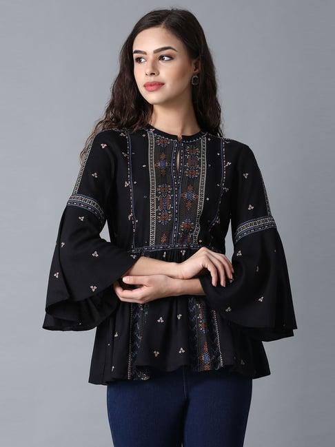 w black a-line embroidered tunic