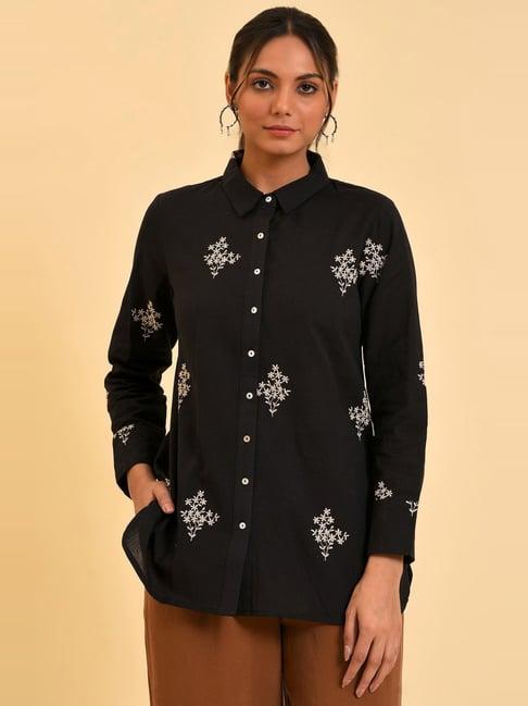 w black cotton embroidered shirt