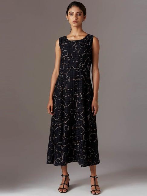 w black cotton printed maxi dress