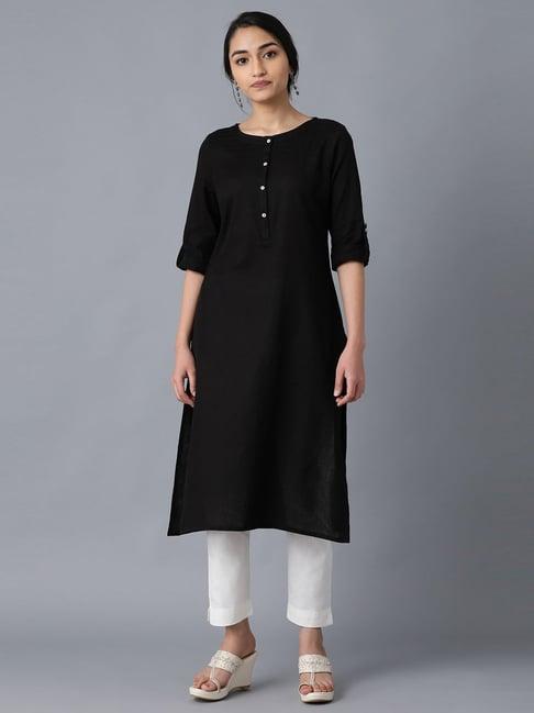 w black cotton straight kurta