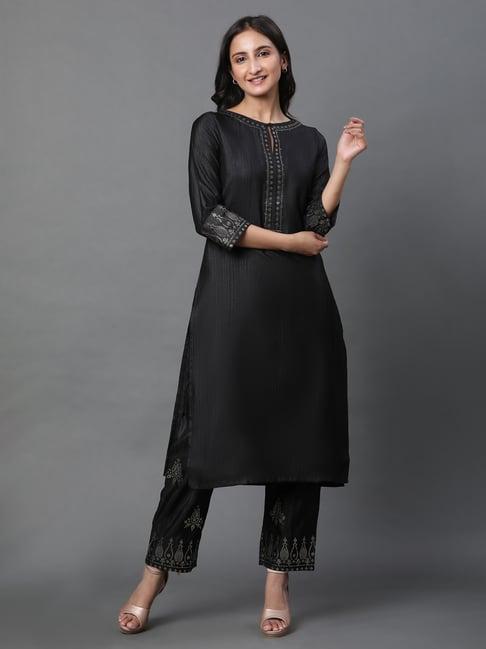 w black embellished kurta pant set