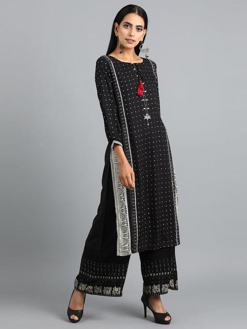 w black embellished straight kurti