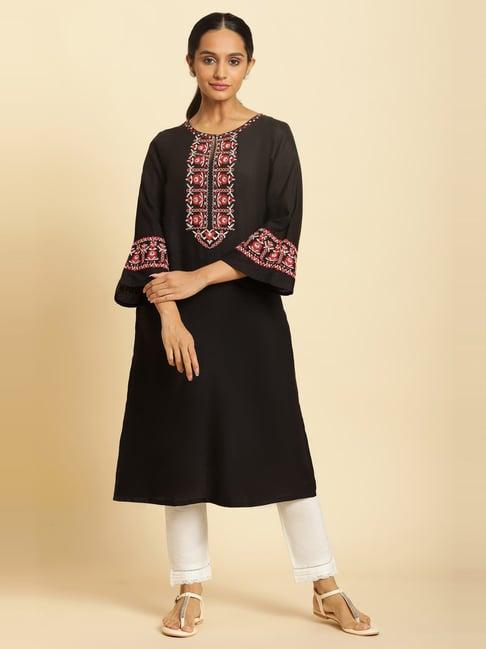 w black embroidered a line kurta