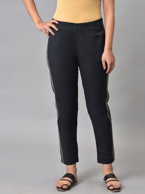 w black embroidered pants