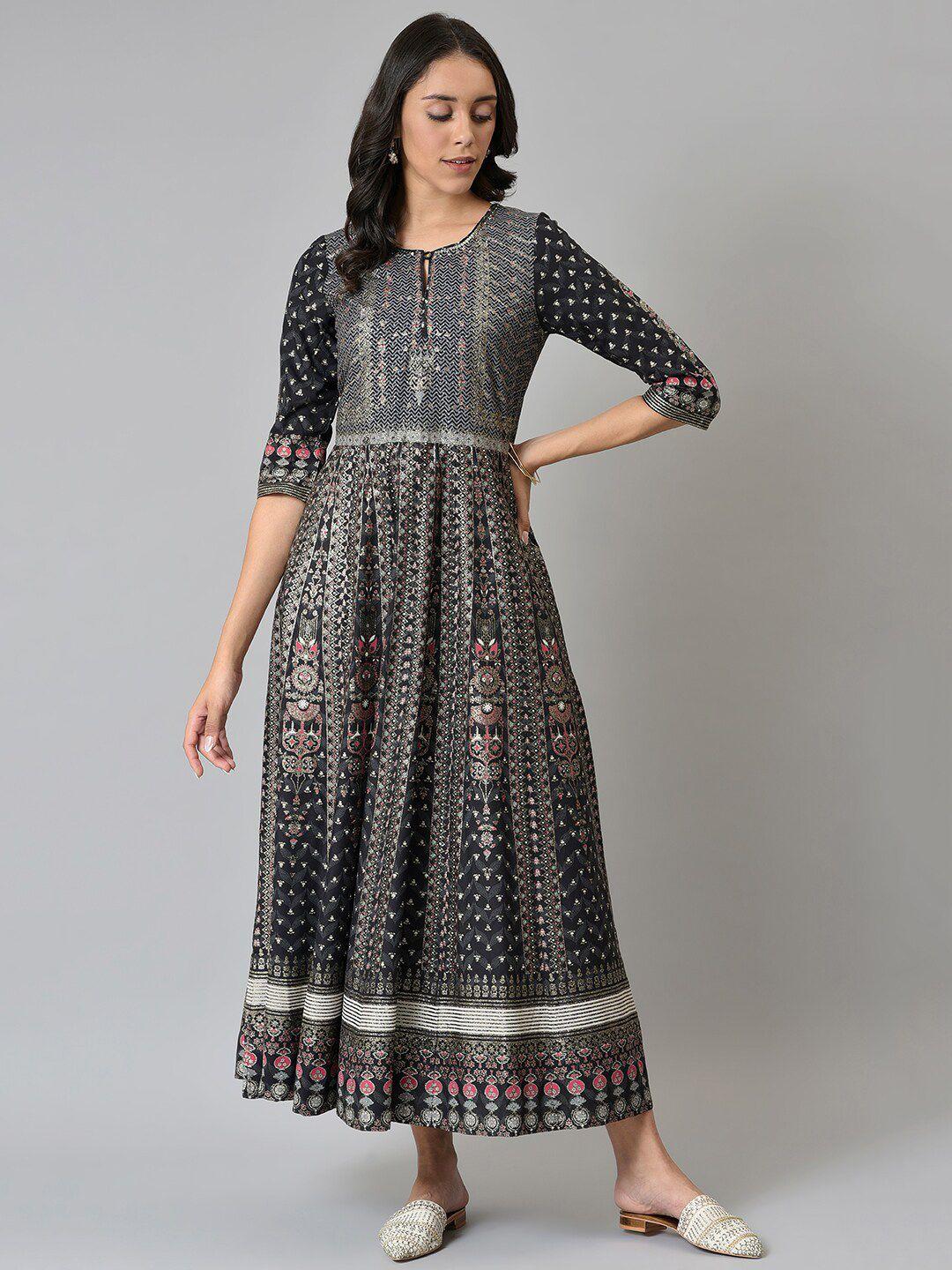 w black ethnic motifs chiffon ethnic maxi dress