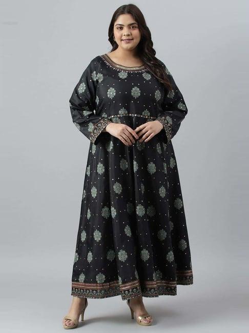 w black floral print a line kurta