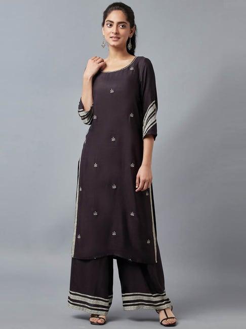 w black floral print kurta pant set