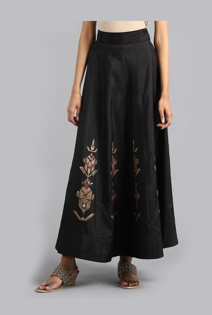 w black printed circular skirt