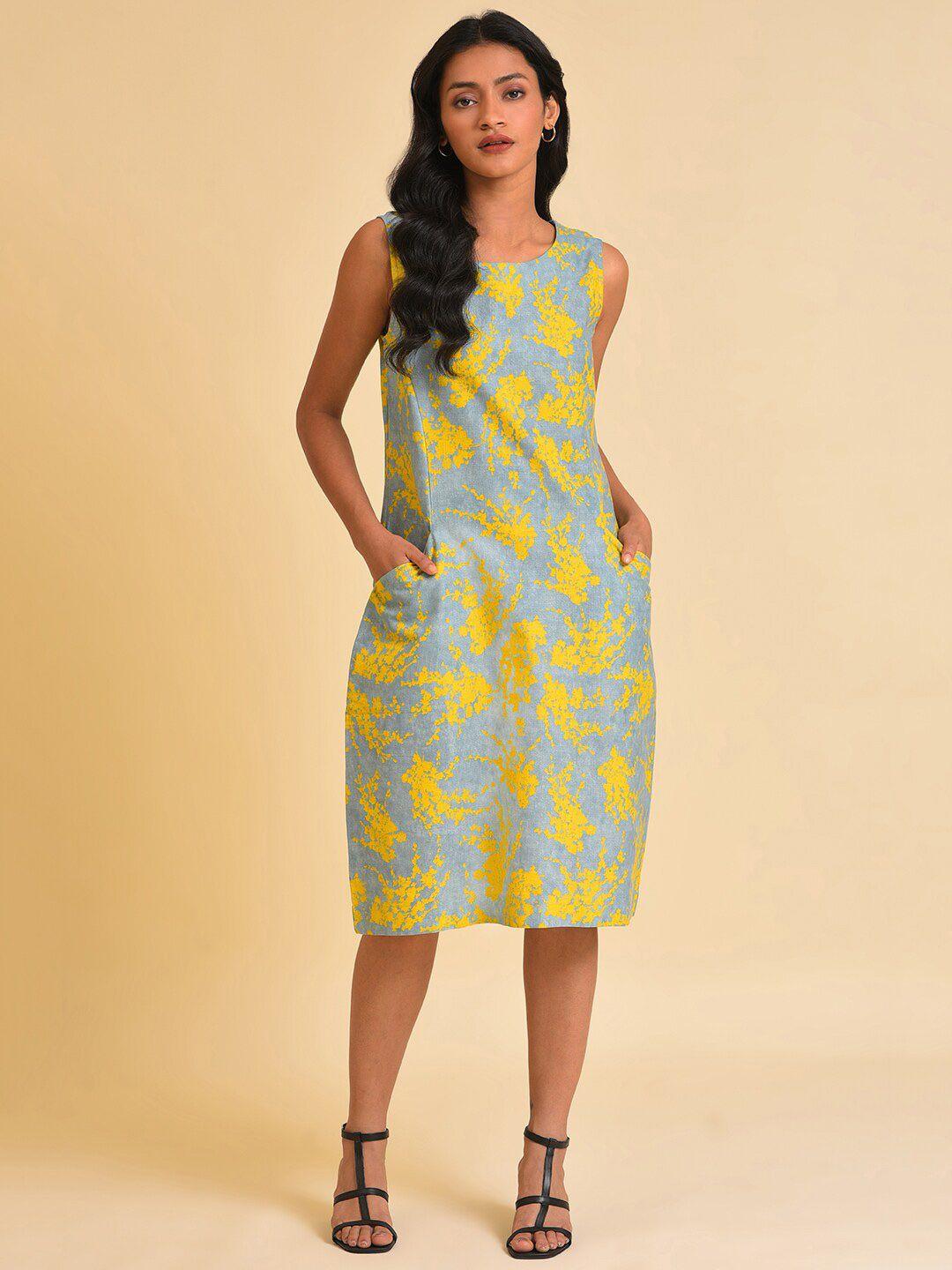 w blue abstract printed a-line dress