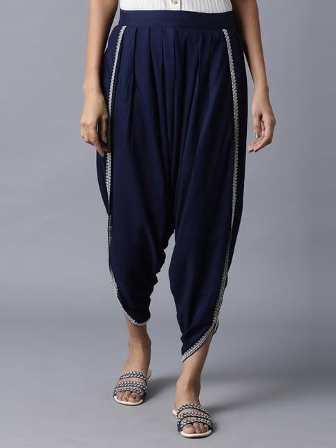 w blue cotton embroidered pants