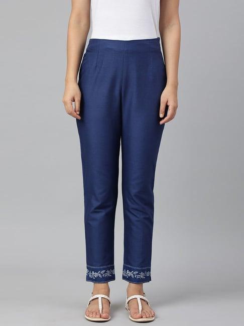 w blue cotton printed pants