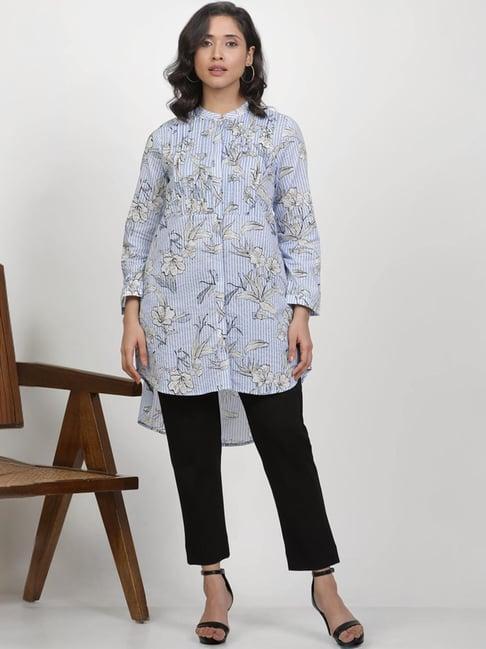 w blue cotton printed tunic