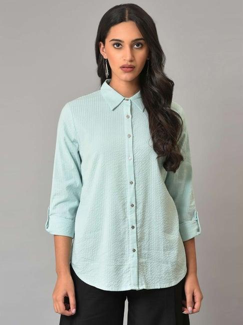 w blue cotton regular fit shirt