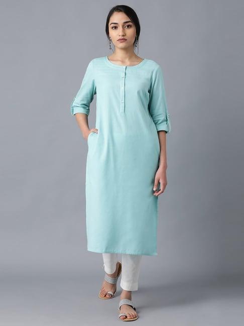 w blue cotton straight kurta