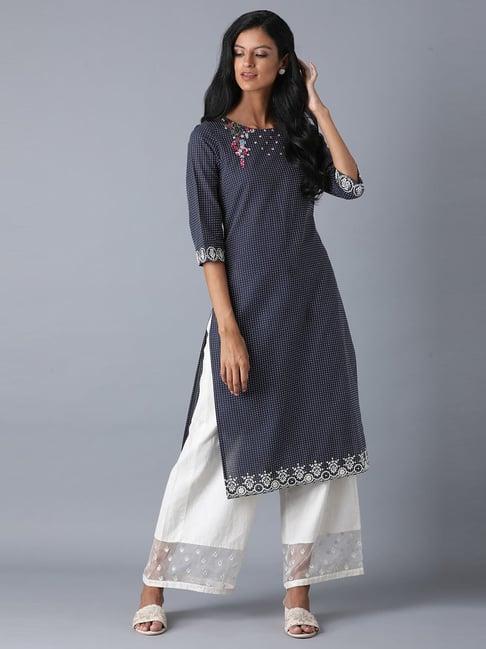 w blue embroidered a line kurta