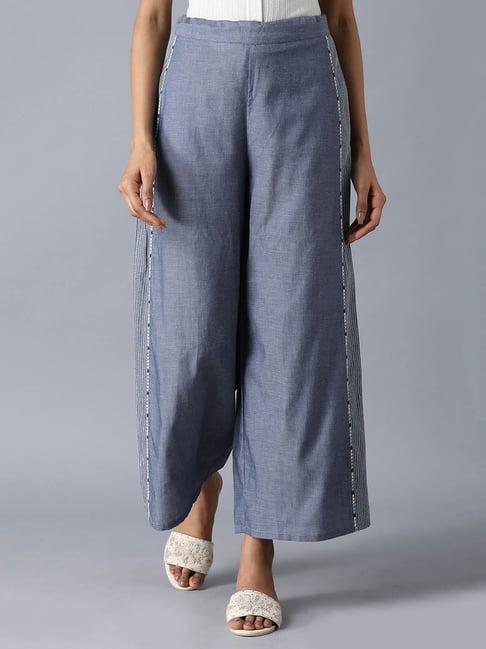 w blue embroidered palazzos