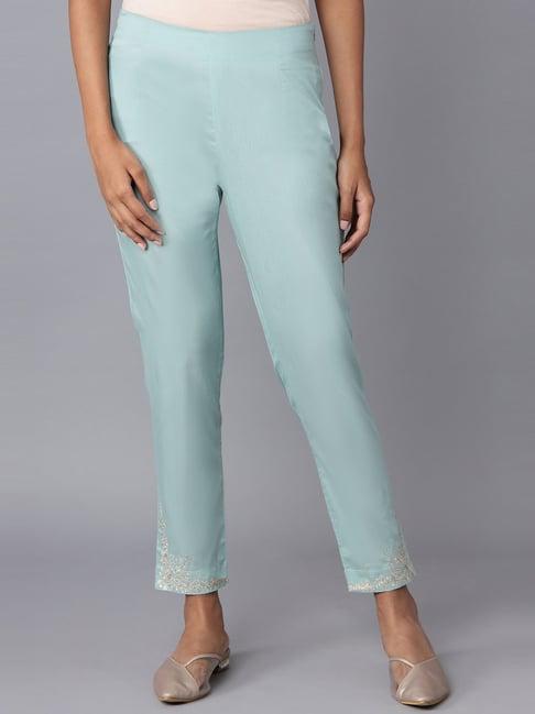 w blue embroidered pants