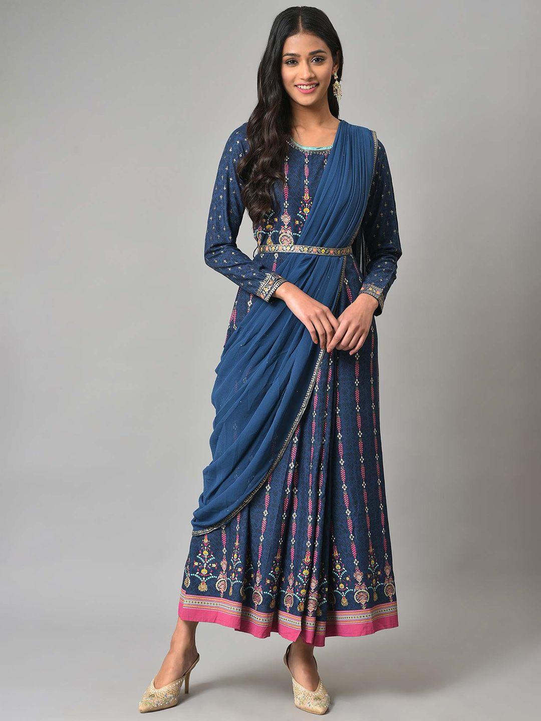 w blue ethnic motifs ethnic maxi dress