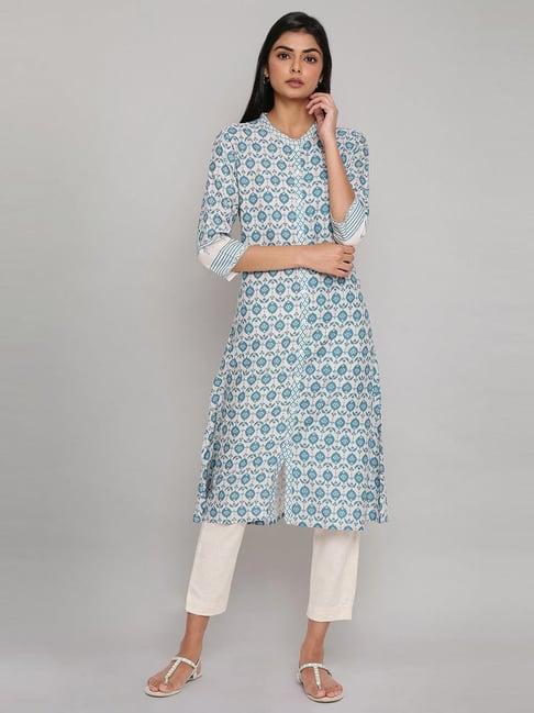 w blue printed a line kurta