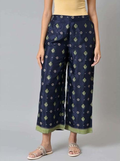 w blue printed palazzos