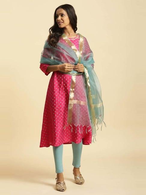 w blue woven pattern dupatta