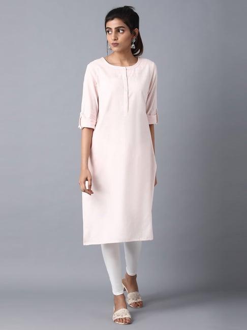 w blush pink cotton straight kurta