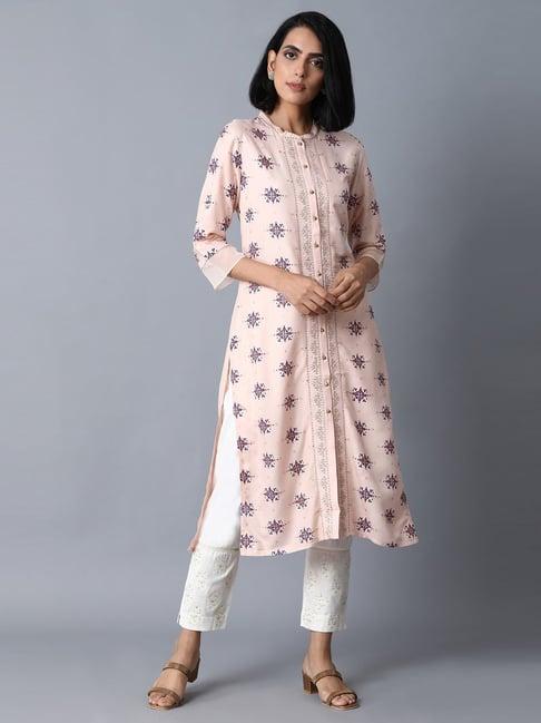 w blush pink printed straight kurta